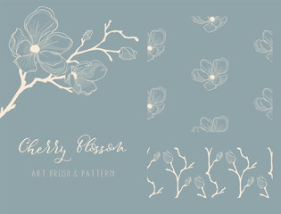 Cherry Blossom Design. Art Brush and Pattern. Vector © Vector Queen