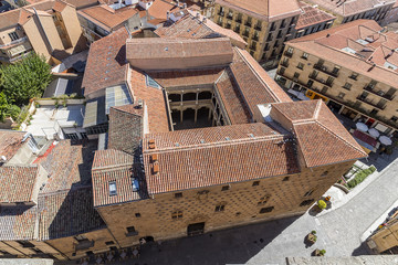 Aerial view of Casa de las Conchas in Salamanca, Spain, covered in scalloped shells, Community of Castile and León, Spain.  Declared a world Heritage Site in 1988 © Alfredo