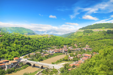 Beautiful view of the ancient fortress Tsarevets in the mountains, in Veliko Tirnovo, Bulgaria