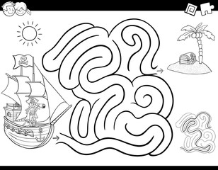 maze game coloring book with pirate