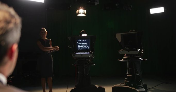 TV recording studio with auto queue ready