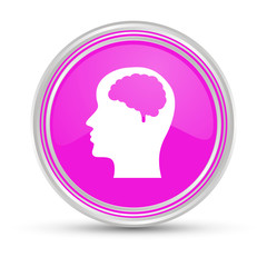 Pinker Button - Kopf mit Gehirn im Profil