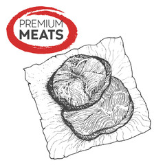 Meat on paper. Hand drawn vector illustration. Design sketch element.