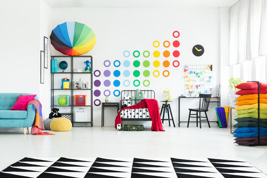 Kid's bedroom with colorful umbrella
