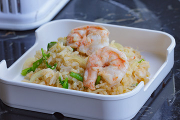 fried rice with shrimp close up.