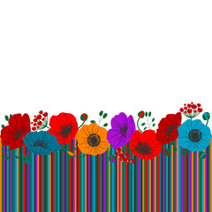 Floral background. Horizontal flowers. Bright. Motley. Strips. Tapes. Vector illustration. Border. Color.