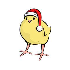 Cute Little Santa Claus Christmas Chick. Vector Illustration Of A Baby Chicken Wearing Santa Claus Hat.