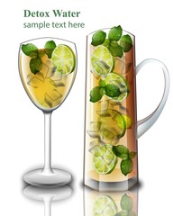 Detox drink realistic Vector illustration. Lemon mix cocktails