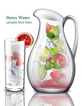 Detox drink realistic Vector illustration. Orange mix cocktails