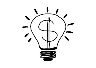 Fototapeta premium hand drawn Light bulb icon or symbol with concept of idea on white background.