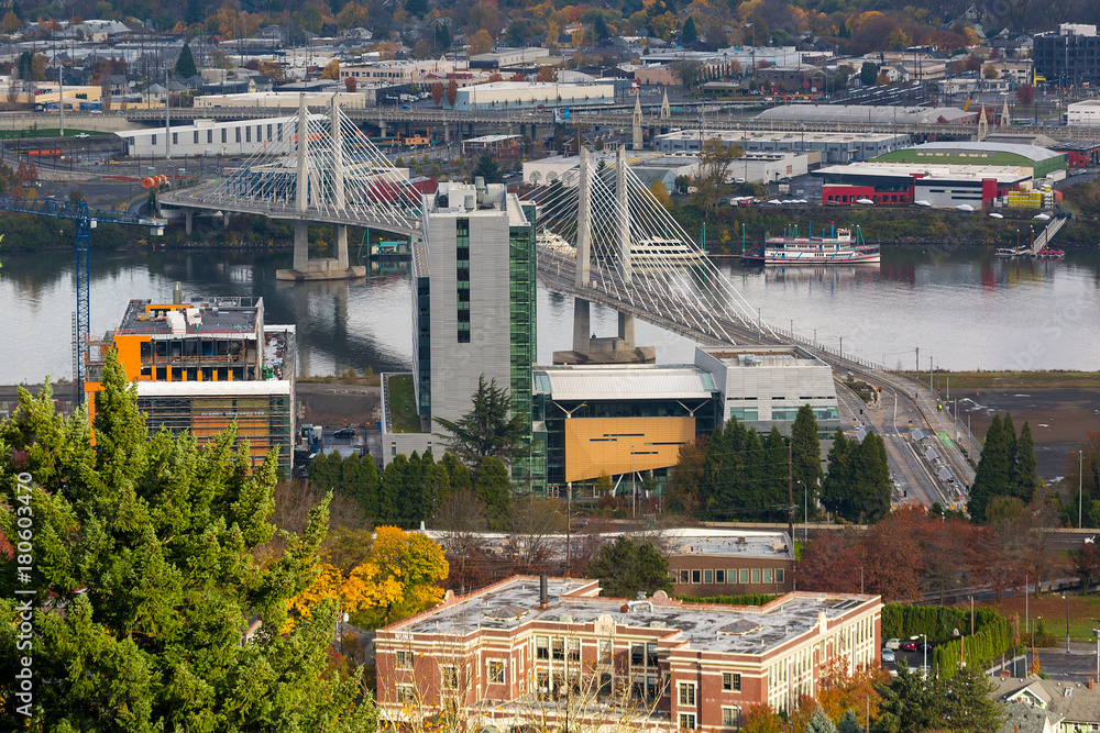 Wall mural tilikum crossing over willamette river