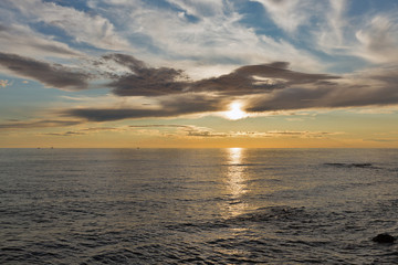 Dramatic sunset on the coast of Adriatic Sea, Croatia