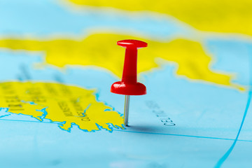 Travel destination points on a map