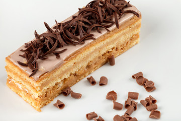 Sand cake with caramel and chocolate