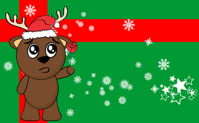 xmas little reindeer cartoon santa claus hat background in vector format 