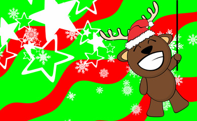 xmas happy reindeer cartoon santa claus hat background in vector format 