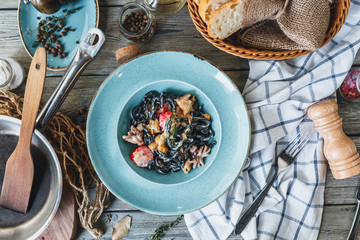 Black pasta with shrimps