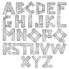 Wooden alphabet engraving vector illustration