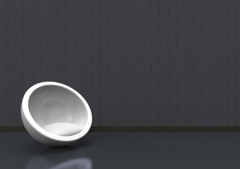 3d rendering. A luxury White Sphere ball chair with copy sapce dark wood panels wall as background.