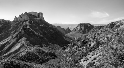 Black and white view of Big Bend national Park from the lost mine's trail