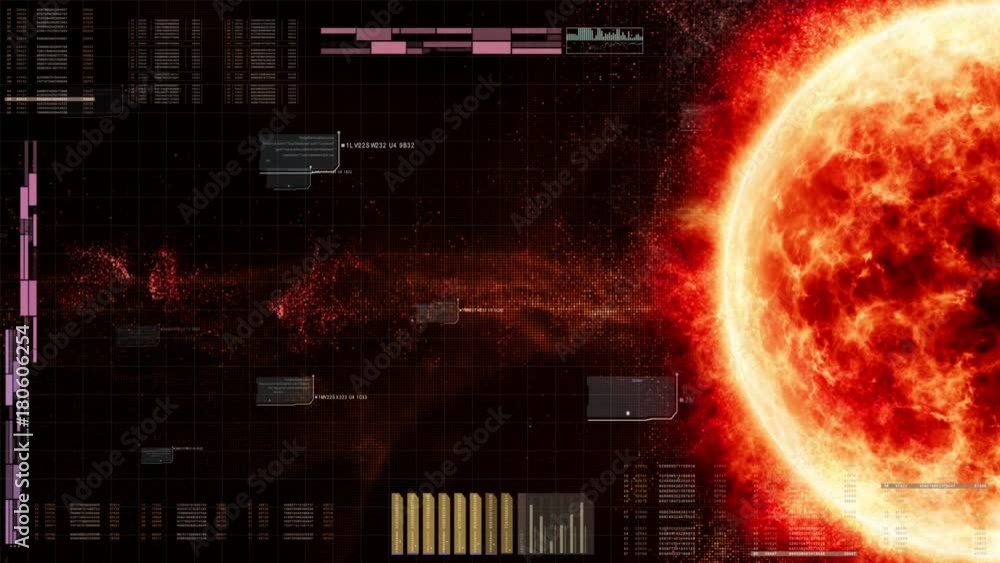 Poster Hi-tech user interface head up display Sun Solar Flare Particles for background computer desktop screen display