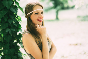 Happy cheerful female in nature