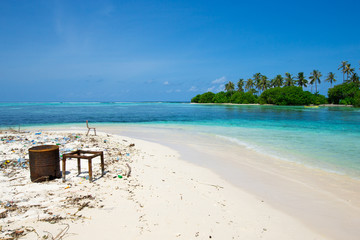 Pollution on the beach of tropical sea