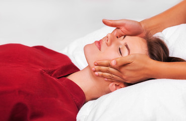Portrait of Fresh and Beautiful  woman taking thai head massage