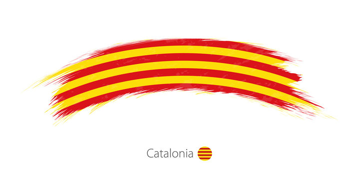 Flag of Catalonia in rounded grunge brush stroke.