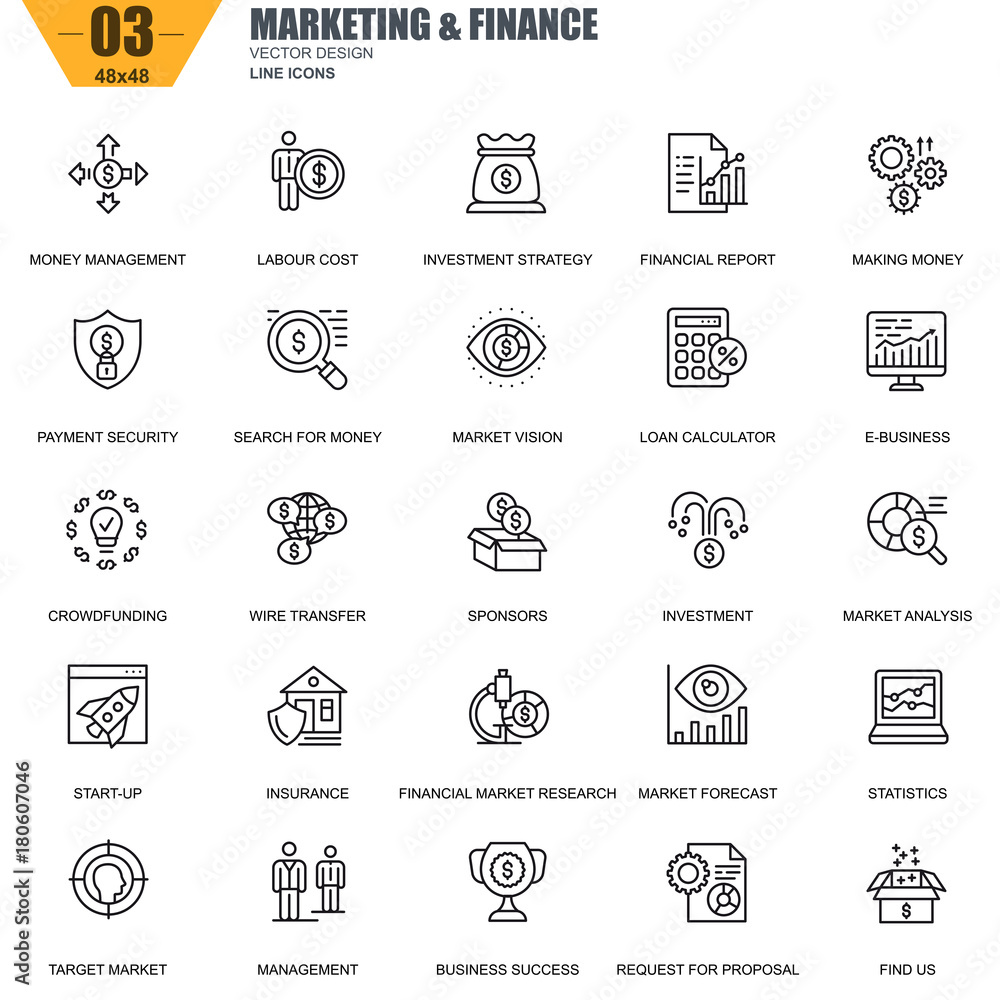 Poster thin line marketing and finance icons set for website and mobile site and apps. contains such icons 