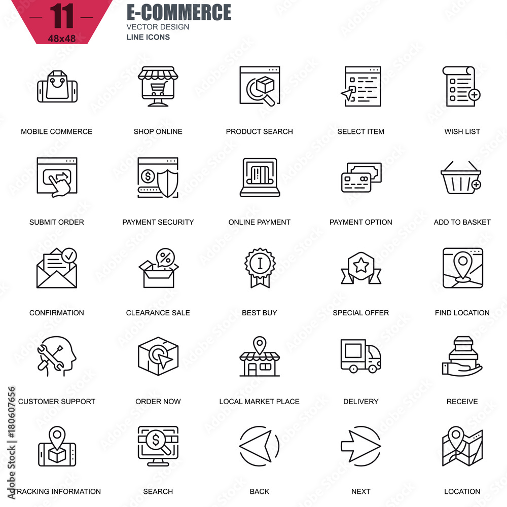 Leinwandbilder thin line online shopping and e-commerce icons set for website and mobile site and apps. contains su