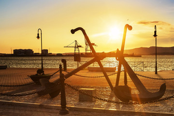 Fototapeta premium Admiral anchors at sunset