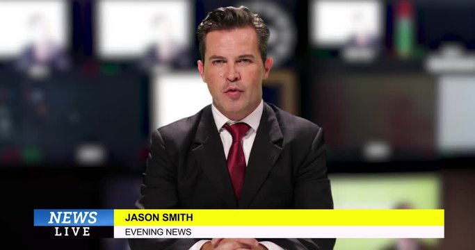 News presenter reading the evening news