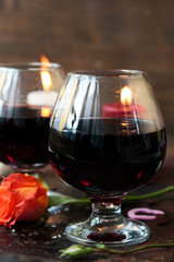 Romantic drink for couple - juice in glasses.