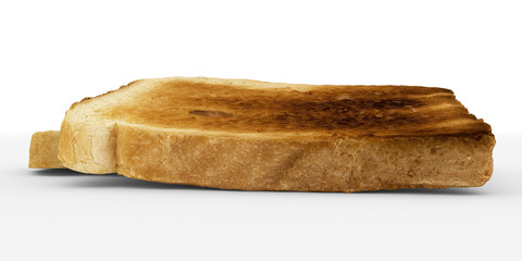 bread slices - toast pair, low angle view - isolated on white