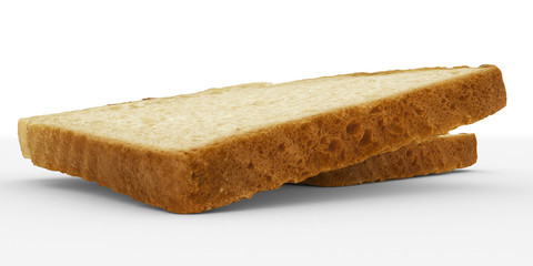 bread slices - toast pair, low angle view - isolated on white
