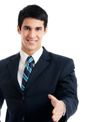 Business man giving hand for handshake, isolated