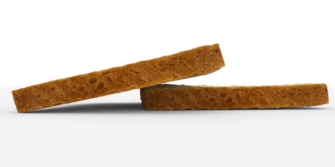 bread slices - toast pair, low angle view - isolated on white