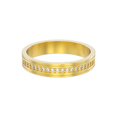 3D illustration isolated yellow gold engagement wedding band diamond ring