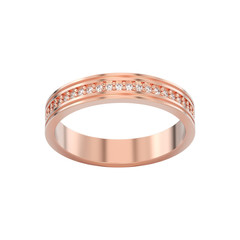 3D illustration isolated rose gold engagement wedding band diamond ring