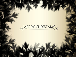 Obraz premium Christmas tree branch at frame in gold and black color. Vector illustration.