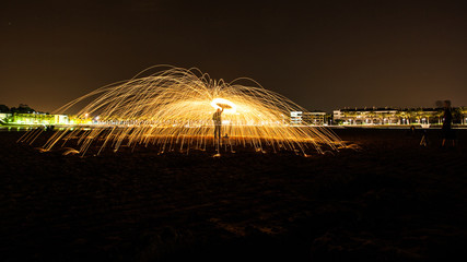 Light painting with fire sparks
