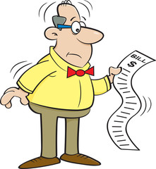 Cartoon illustration of a man looking at a bill.