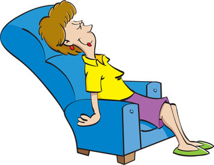 Cartoon illustration of a woman resting in a chair.