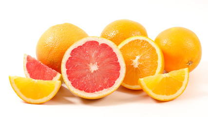 orange and grapefruit isolated on white background