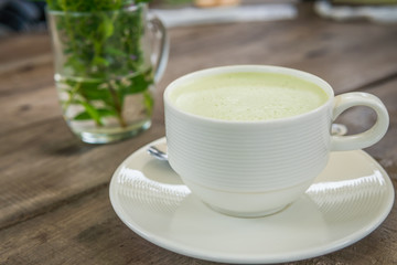 Hot matcha green tea with milk