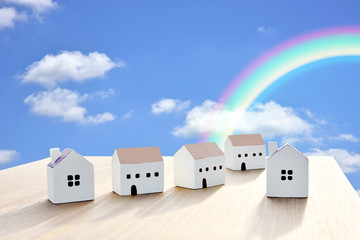 Miniature houses and rainbow