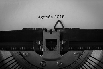 Text Agenda 2019 typed on retro typewriter