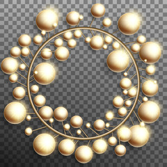 Christmas gold baubles wreath over transparent background. EPS 10 vector