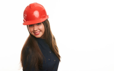 Businesswoman with safety helmet hardhat